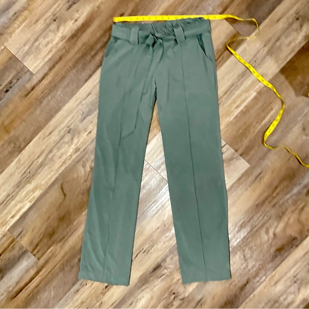 Athleta Womens Sz 8 Destination Wide Leg Pants Olive Green Belted Tie Waist